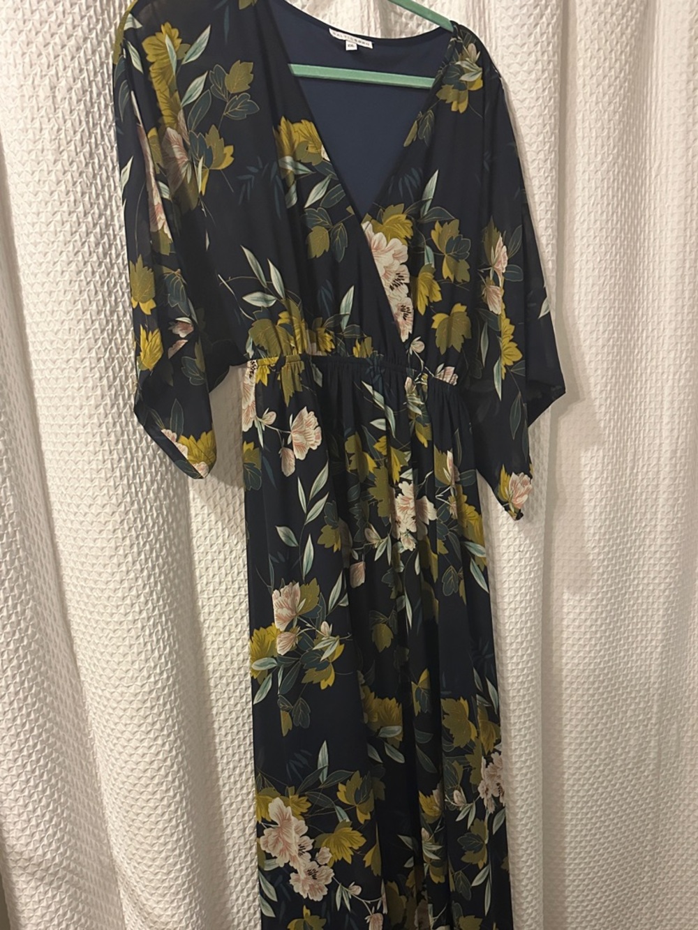 Baltic Born Navy Floral Wrap Maxi Dress with Olive and Cream Blooms